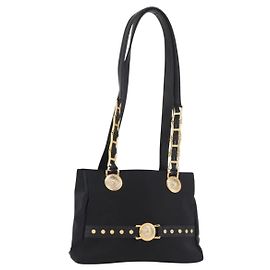 Borsa a Spalla VERSACE Nylon Nero Oro Auth 185860 Nero D'oro