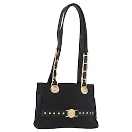 VERSACE Schultertasche Nylon Schwarz Gold Auth 185860 Schwarz Golden
