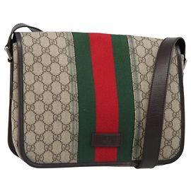 Borsa a tracolla GUCCI GG Supreme Web Sherry Line PVC Beige Rosso 180692 Auth ka4786A Rosso Beige