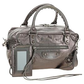 BALENCIAGA Bolsa The Box de Couro 2way Prata 145694 Auth yk20505SAM Prata
