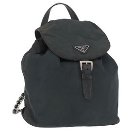 PRADA Chain Shoulder Backpack Nylon Green Silver Auth 185902A Silvery Green