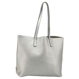 PRADA Tote Bag Leather Silver Auth ka4827 Silvery