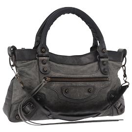 BALENCIAGA Bolsa The First de Couro 2way Cinza 103208 Auth 185310A Marrom