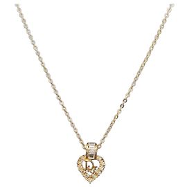 Collier Christian Dior Cœur en strass métal Or Auth SW2427 Doré