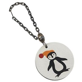 Hermès HERMES Penguin Charm Leather White Auth 185783M White