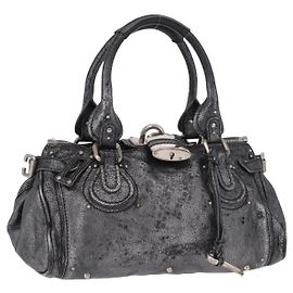 Chloé Bolsa Chloe Paddington de couro prata Auth am11917A Prata