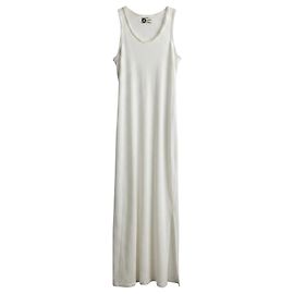 Vestido maxi sem mangas de algodão e seda bruta marfim Lanvin Bege