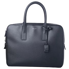 Saint Laurent Museum Black Grained Calfskin Leather Briefcase Black Other