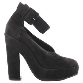 Hermès HERMES Leather & Suede Strap Heels in Black, Size 38 EU Black