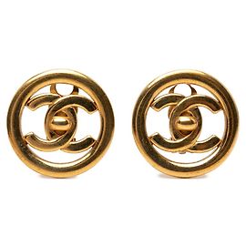 Orecchini a clip rotondi Vintage Chanel Coco Mark D'oro