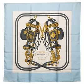 Hermès Hermes Carre 90 BRIDES de GALA Lenço de cerimônia Azul Multicor