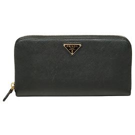 Prada Black Saffiano Leather Long Wallet Black