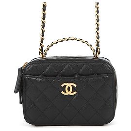 Borsa a tracolla Chanel in pelle di vitello martellata nera Nero