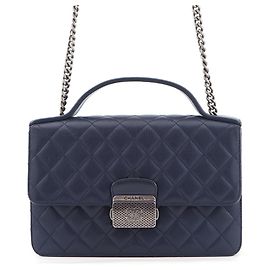 Bolsa de ombro com corrente Chanel em couro azul marinho Azul marinho