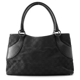 Borsa tote Gucci nera in tela GG e pelle Nero