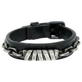 Bracciale charm in pelle e argento 925 da uomo Bottega Veneta Nero Argento