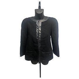 Chanel Tweed-Lederjacke Schwarz 3/4 Ärmel FW2013 Andere