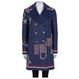 Valentino Blue Sequin Wool Angora Blend Coat - Size Sz.44/L Pre-owned Other