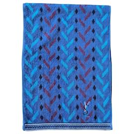 Serviette en coton Yves Saint Laurent à motif géométrique Noir Rouge Bleu Bleu clair Bleu foncé