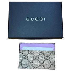 Gucci GG Supreme Kartenetui mit lila Leder Beige Lila