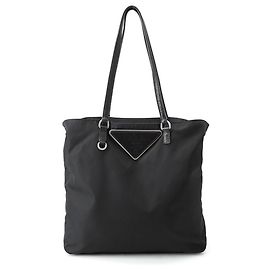 Prada Triangle Nylon Tote Bag Black