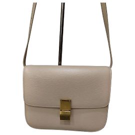 Céline Celine Classic Box Bolsa de Ombro em Couro Bege Bege