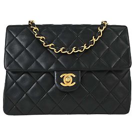 Chanel Vintage Square Classic Single Flap Tasche aus gestepptem Lammleder Mini Schwarz