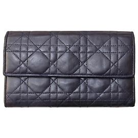 Dior Cannage Navy Blue Leather Wallet Blue