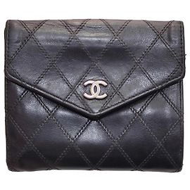 Chanel Classic Quilted Black Leather Wallet Black