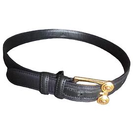 Cinto Versace Couro Preto Fivela Medusa Dourada Preto