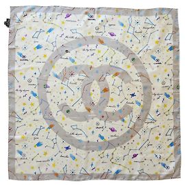 Lenço de Seda Chanel Constelações Branco Azul Verde Laranja Cinza Roxo Amarelo