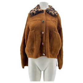 Cardigan Essentiel Antwerp à col imprimé léopard marron Marron