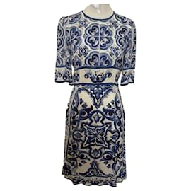 Dolce & Gabbana Blu Mediterraneo Majolica Seidenmaxikleid Weiß Blau
