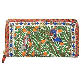 Tory Burch Printed Zip-Around Leather Wallet Brown White Red Blue Green Orange