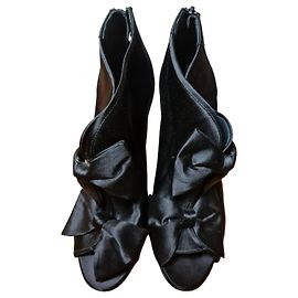Chanel Black Satin Bow Ankle Boots Black