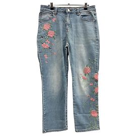 Morganne Bello Vaqueros rectos Morgan azul claro con bordados florales Azul