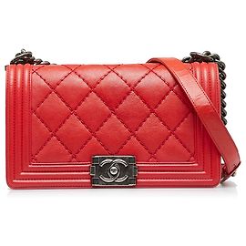 Chanel Red Old Medium Calfskin Double Stitch Boy Flap Red