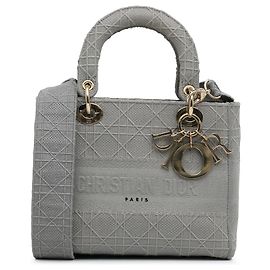 Dior Gray Medium Canvas Cannage Lady D Lite Brown Grey