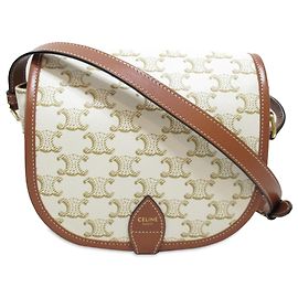 Céline Celine White Medium Triomphe Coated Canvas Folco Crossbody Blanc Écru
