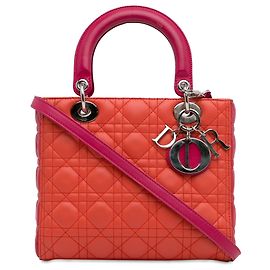 Dior Orange Medium Bicolor Lambskin Cannage Lady Dior Orange
