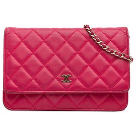 Chanel Pink Classic Lammleder Wallet on Chain Pink