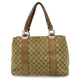 GUCCI GG Canvas Bamboo Tote Bag Brown Beige