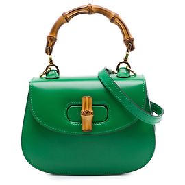 Bolsa Gucci Mini em couro de bezerro verde 1947 com alça de bambu Verde