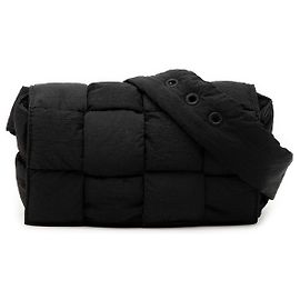 Borsa a tracolla Bottega Veneta Black Mini Nylon Intrecciato Padded Tech Cassette Nero