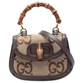 Borsa Gucci Beige Mini Jumbo GG Canvas 1947 Bamboo Top Handle Beige