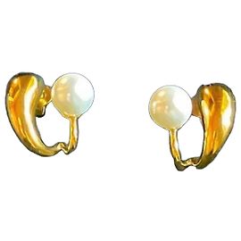 Autre Marque Brincos de Argola Dourados com Pérolas Branco Dourado