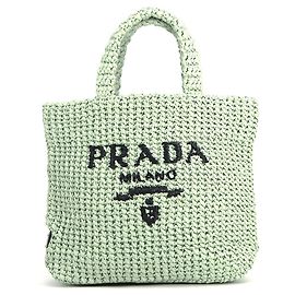 Prada Crochet Tote Bag aus grüner Raffia Grün
