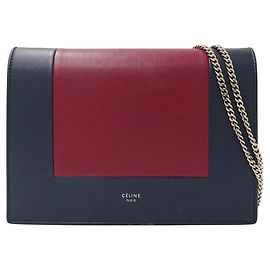 Céline Bolso de piel Celine en Bordeaux y Navy Burdeos Azul marino