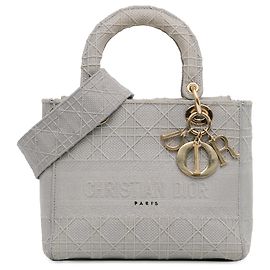 Dior Gris Toile Cannage Lady D Lite Taille Medium Marron Gris