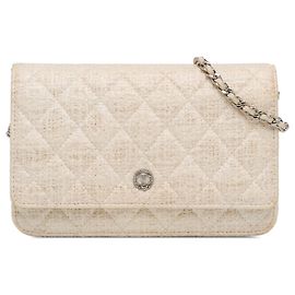 Chanel Beige CC Coated Tweed Wallet On Chain Beige